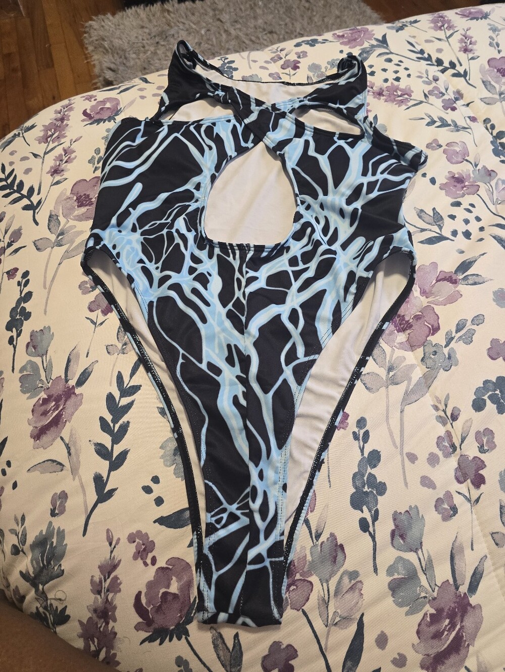 Blue & Black Cutout One-Piece Swimsuit